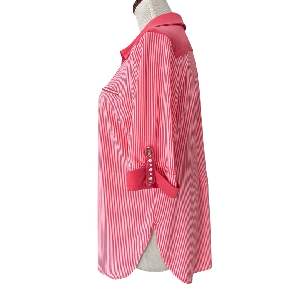 Nygard Top Blouse Tunic Women Petite M Striped Pink White 3/4 Sleeve Stretch - Picture 3 of 14